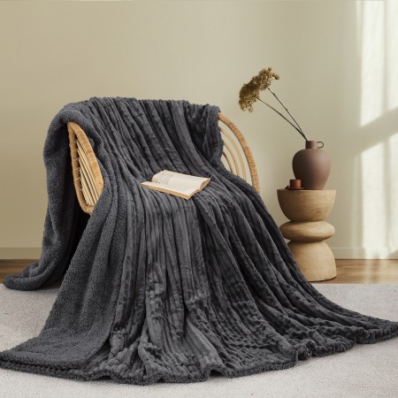 ΚΟΥΒΕΡΤΑ FLEECE/SHERPA 220X240 ADAM HOME (400) DARK GREY(70)