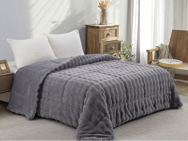 ΚΟΥΒΕΡΤΟΠΑΠΛΩΜΑ ΓΟΥΝΑ/FLANNEL ΥΠΕΡΔΙΠΛΟ 220X240 ADAM HOME (910) GREY  
